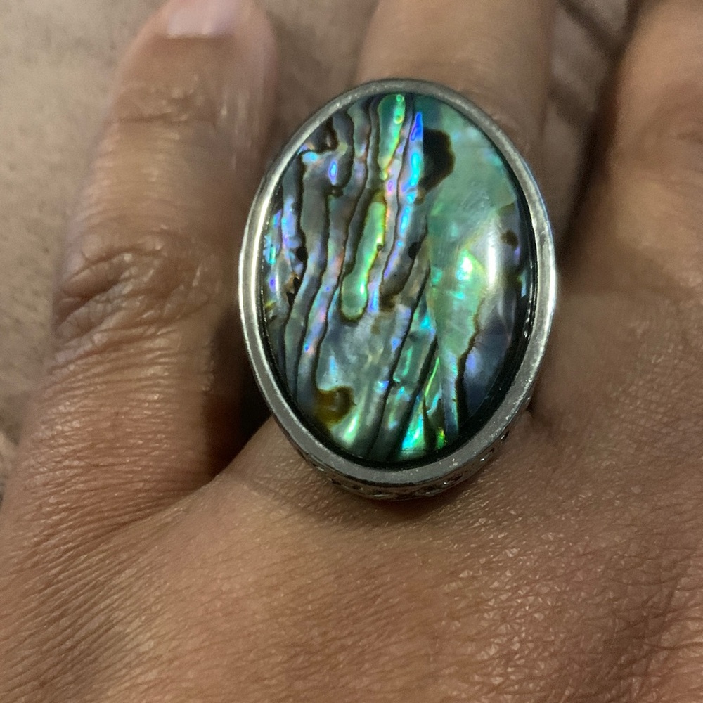 Large Silver Abalone Adjustable Shell Ring